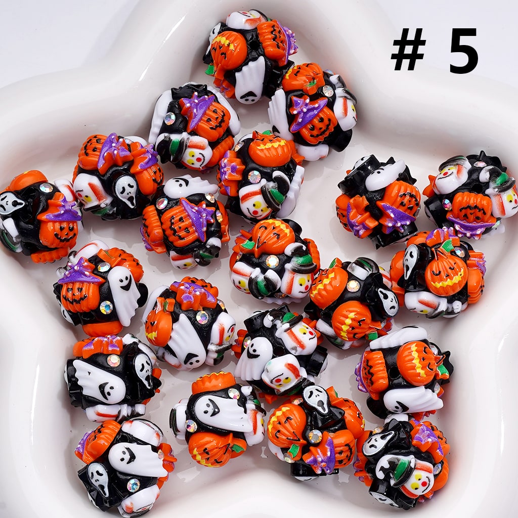 Halloween Mix with Clown, Ghost Face, Pumpkin & Wizard Hat Clay Beads 20MM