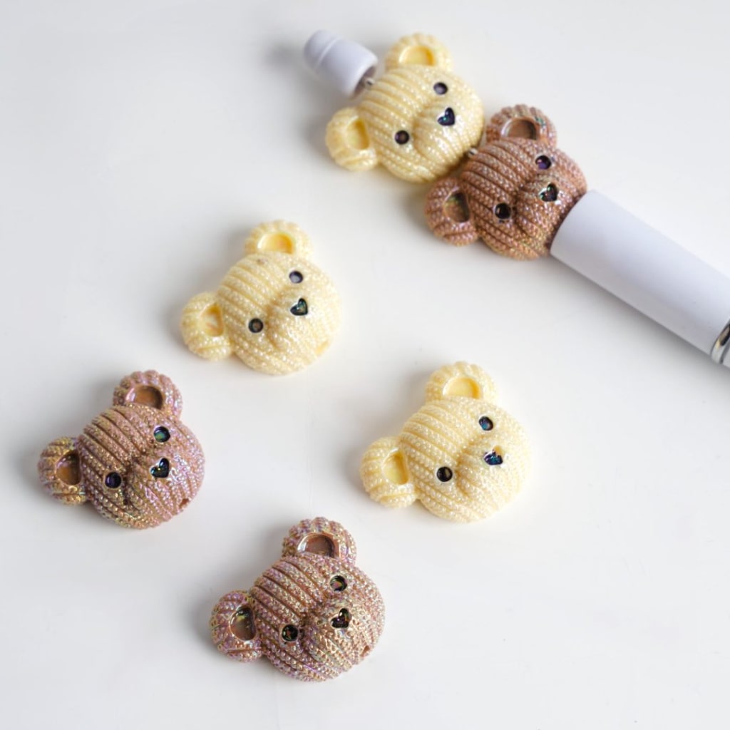 Cute Bear Head UV Coating Acrylic Beads, Around 25*21MM, Random Mix