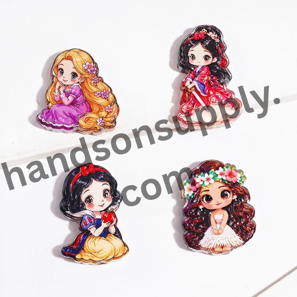 Elegant Fairytale Princess Characters in Various Styles Semi-Clear Acrylic Beads, Random Mix