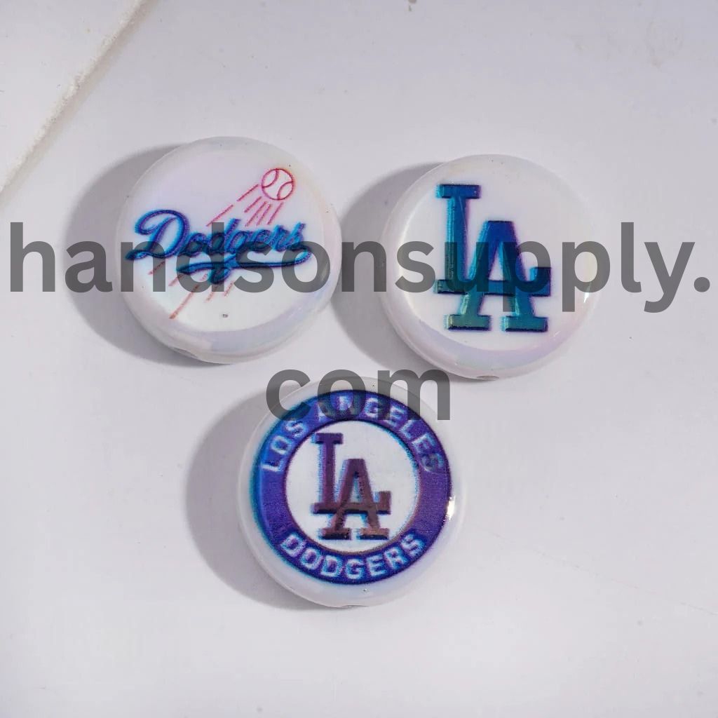 UV Coating with Sports American Baseball Series Acrylic Beads, Around 24MM, Flat Round Shape