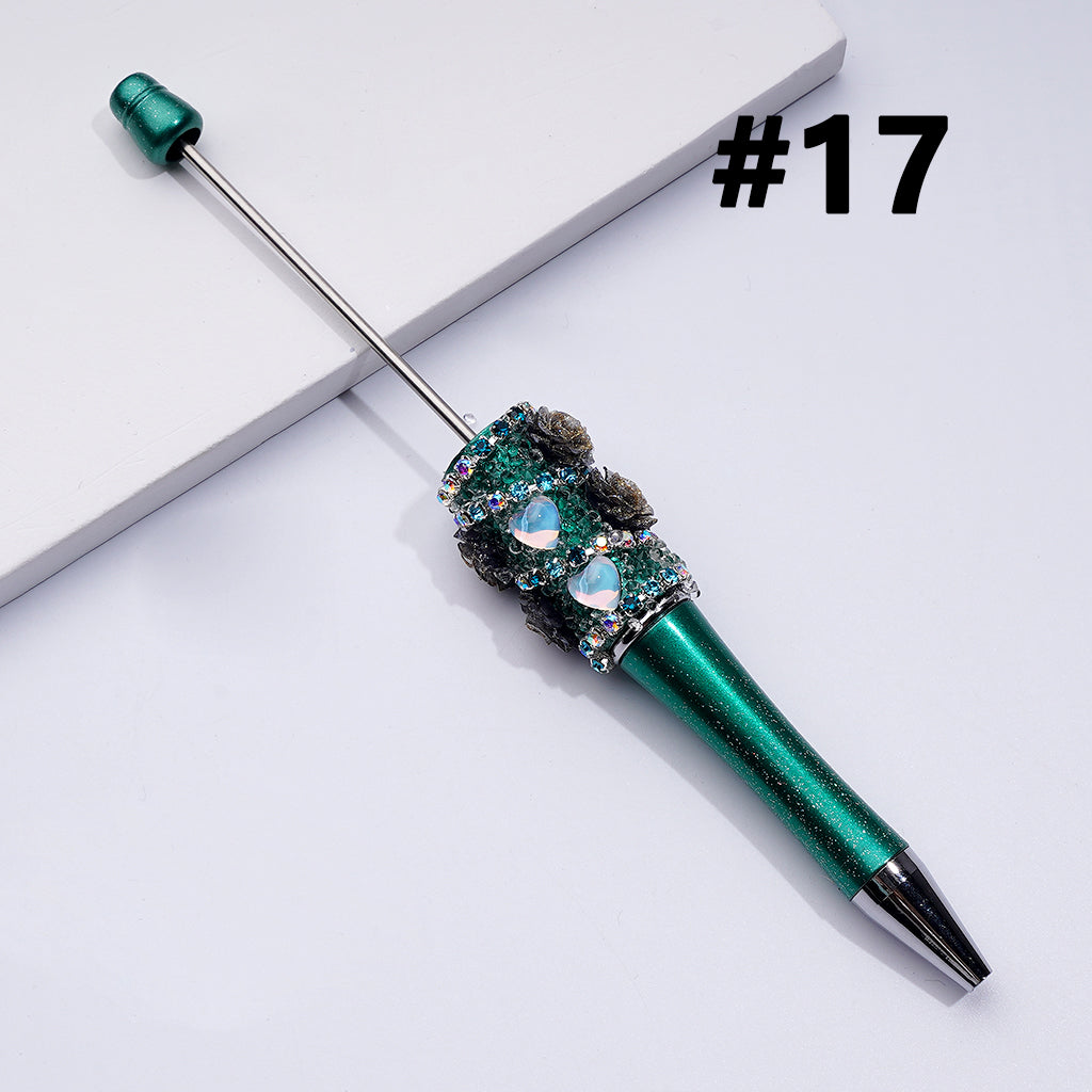 Beadable Luminous Pens with Mini Flower Shiny Rhinestones, in Solid Colors Chain, and Heart Diamond