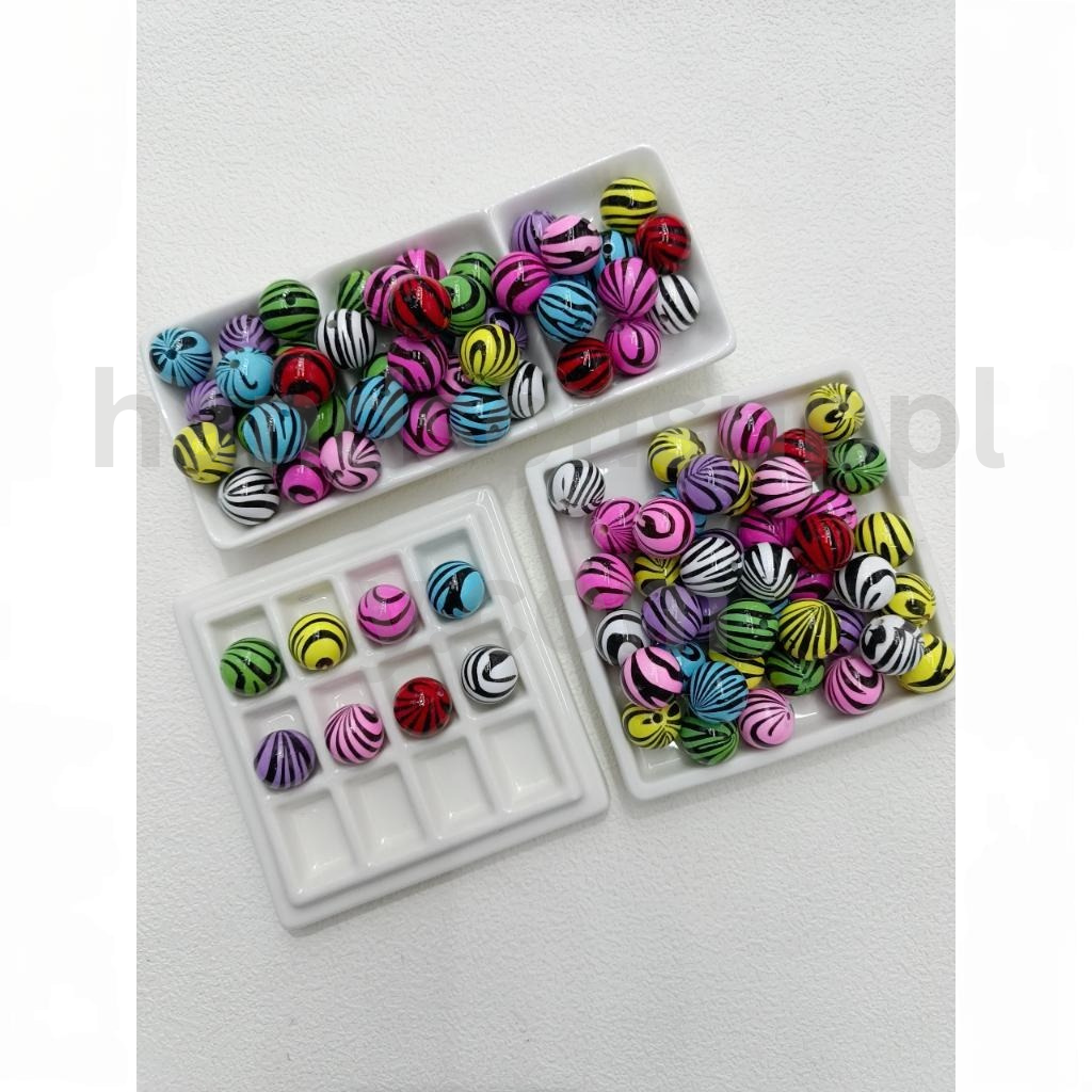 Honey Bear Stripe Pattern Round 16MM Mix Solid Color Acrylic Beads
