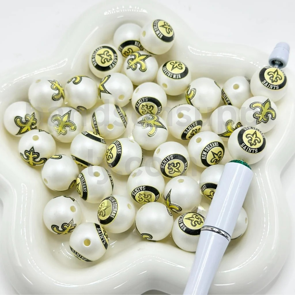 Frosted Matte White 16MM Sports Football Team Round Acrylic Beads