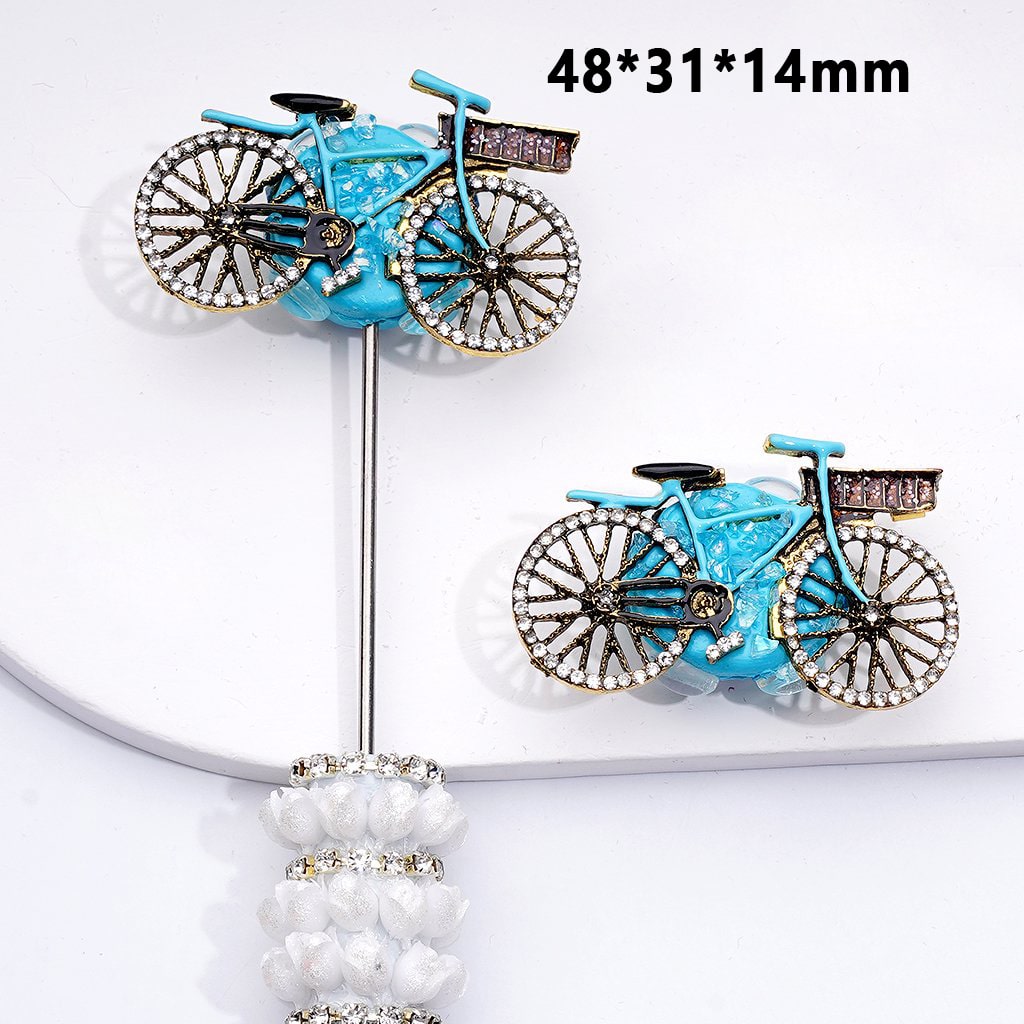 Elegant Gold Alloy Bicycle – Sparkling Rhinestones with Hearts, Pearls & Clay Beads