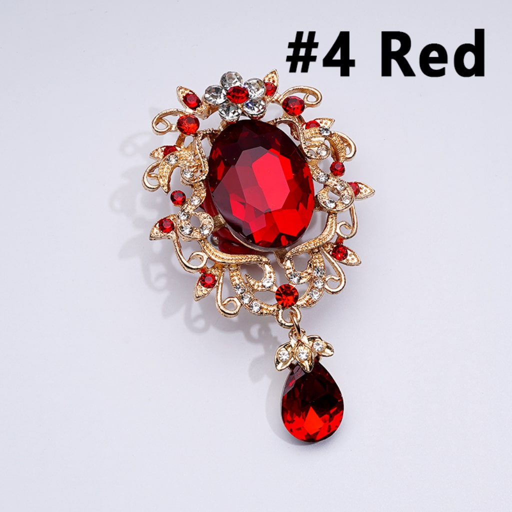 Gold Alloy Delicate Fancy Flower with Shiny Rhinestones Large Red Oval Rhinestone Inside Pendants Shiny Hearts White Pearls Round Clay Beads, Around 50*82MM