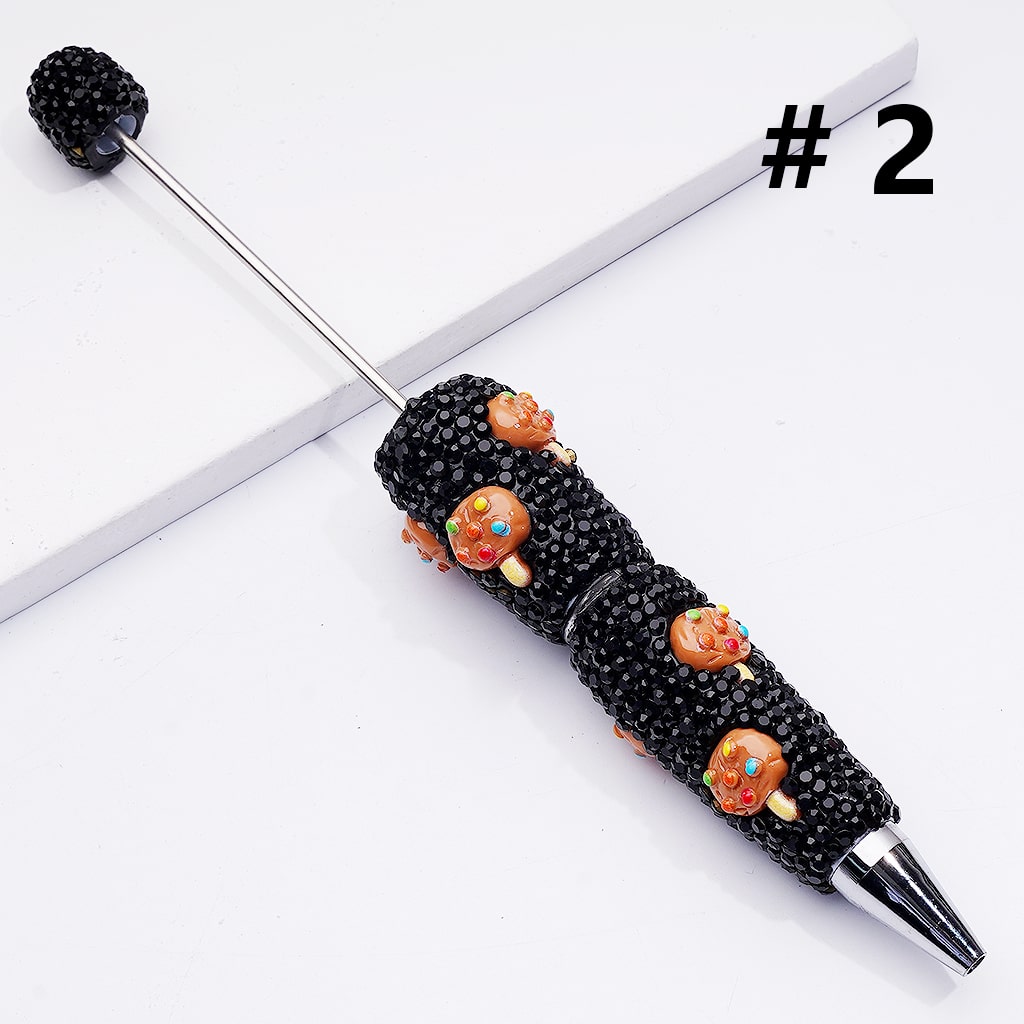 Vivid Dessert Design with Biscuits, Cookies, Bread & Cake Black Rhinestones Clay Pens