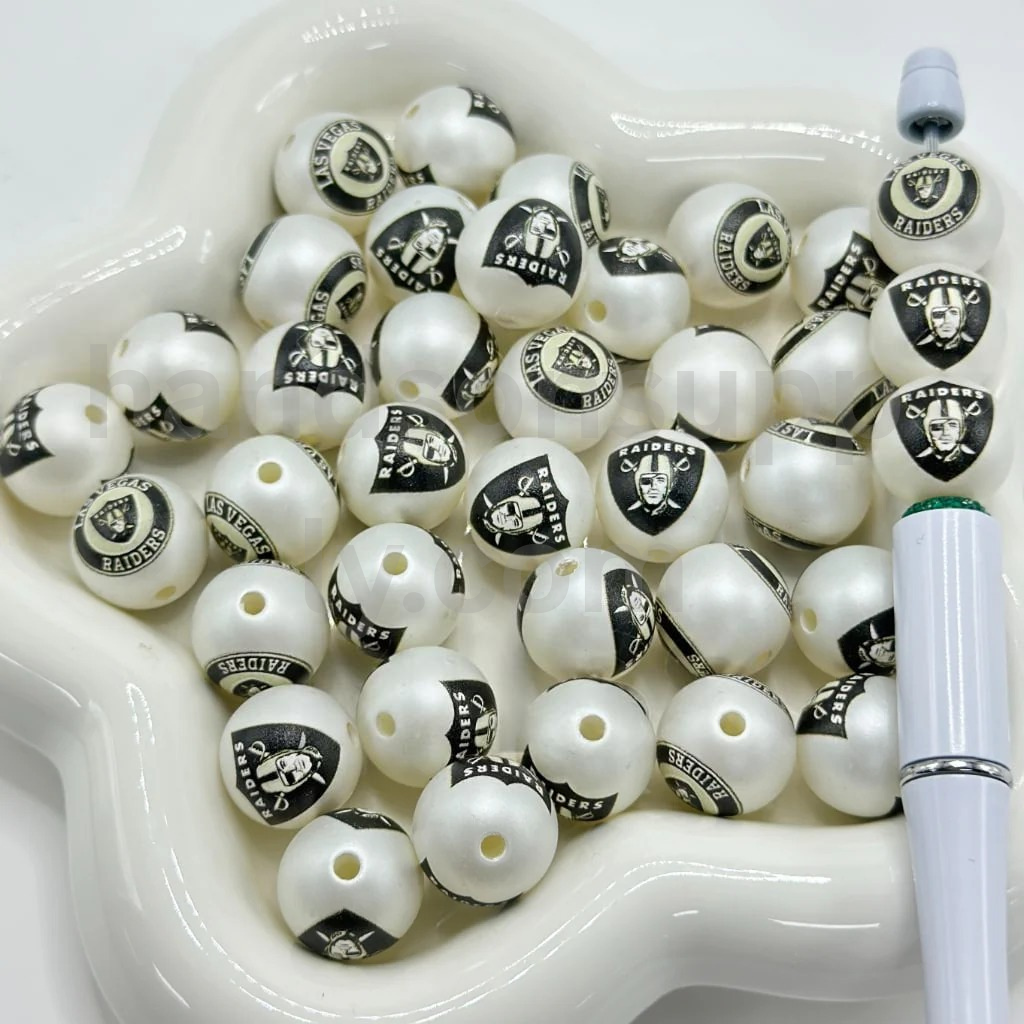 Frosted Matte White 16MM Sports Football Team Round Acrylic Beads