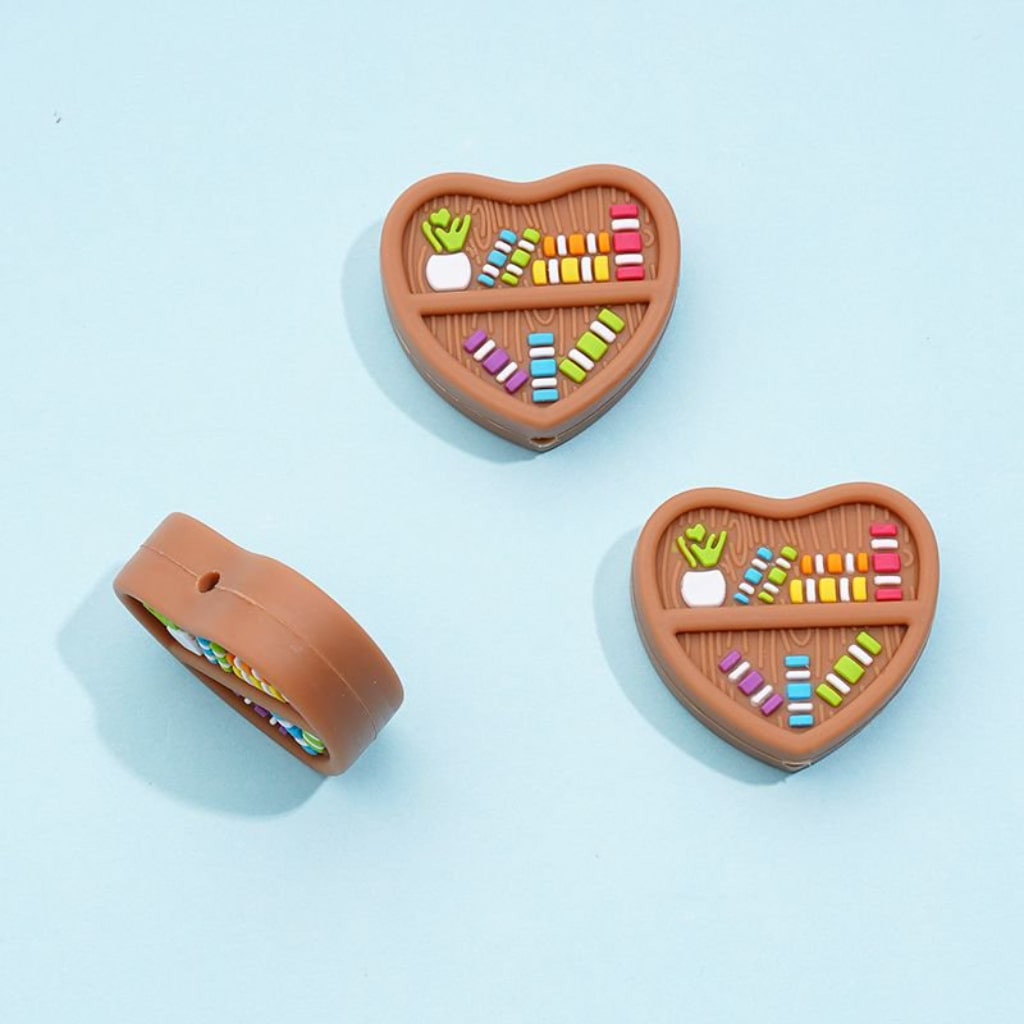 3D Cute Bookshelves Bookracks Vivid Heart Shape Bookcases Silicone Focal Beads