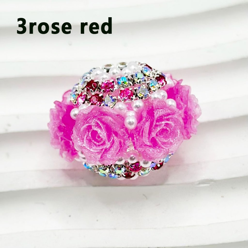 Delicate Glittery Luminous Flowers with White Pearls, Colorful Rhinestones Chain, Clear Round Acrylic Beads, Around 24*18MM