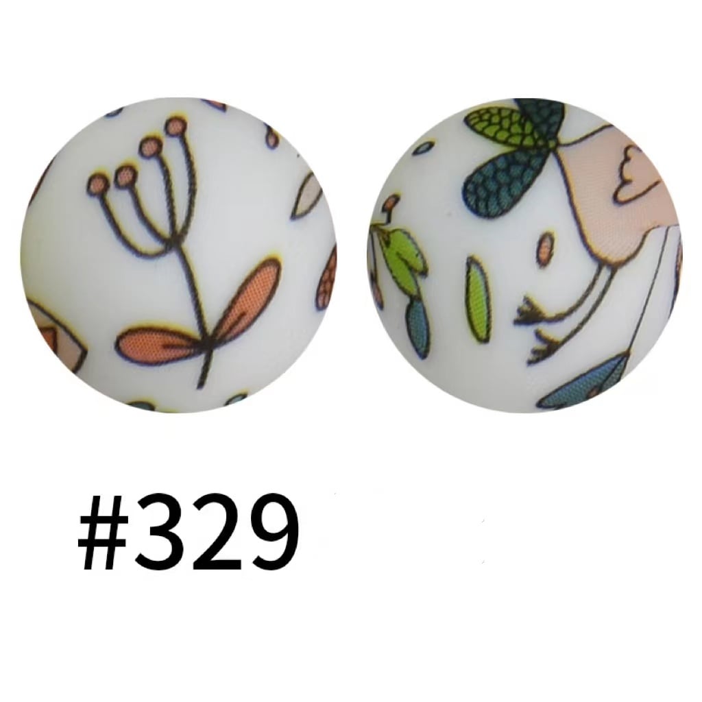 Chicken Flower Printed Silicone Beads Number 329