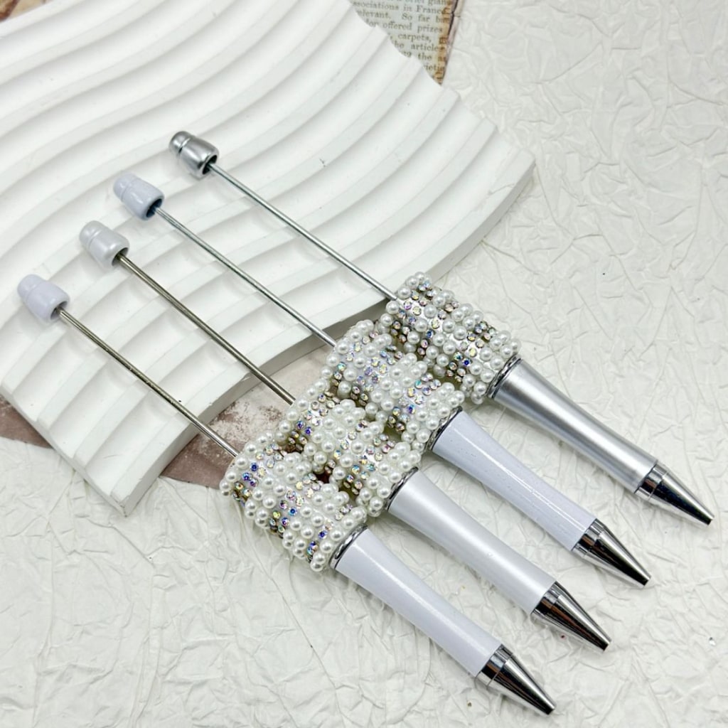 AB Small Rhinestones with White Beadable Pen White Pearl Chain