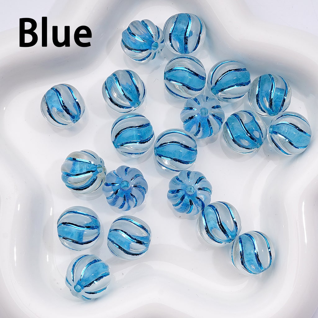 Clear Acrylic Beads Cute Pumpkin Swirl Design with Colorful Shiny Stripes, 16MM, Random Mix