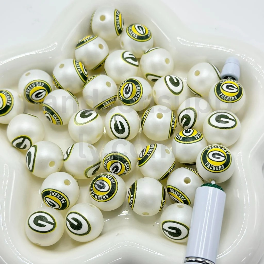Frosted Matte White 16MM Sports Football Team Round Acrylic Beads