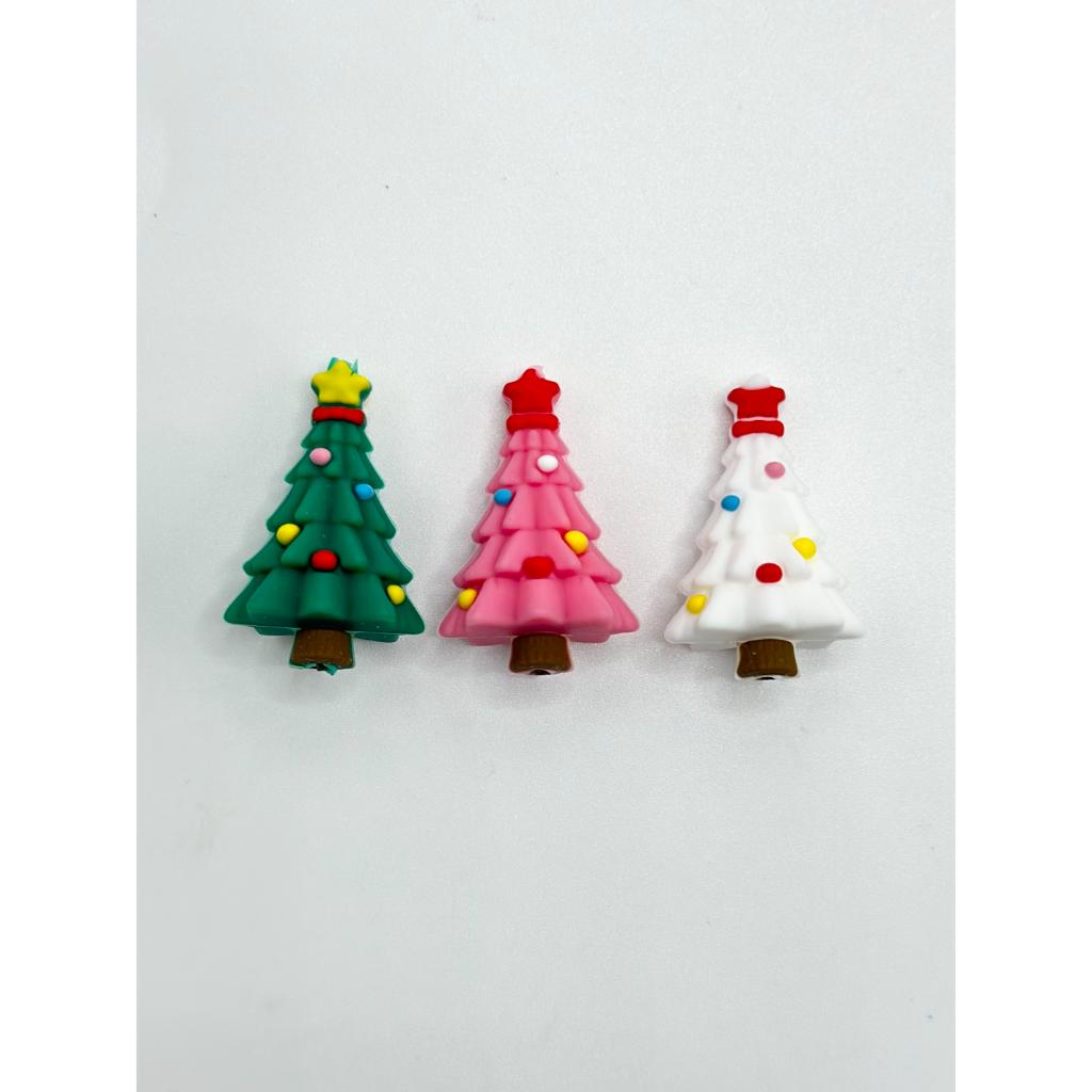 3D Cute Christmas Trees with a Star On The Top, Tree Beads, Silicone Focal Beads