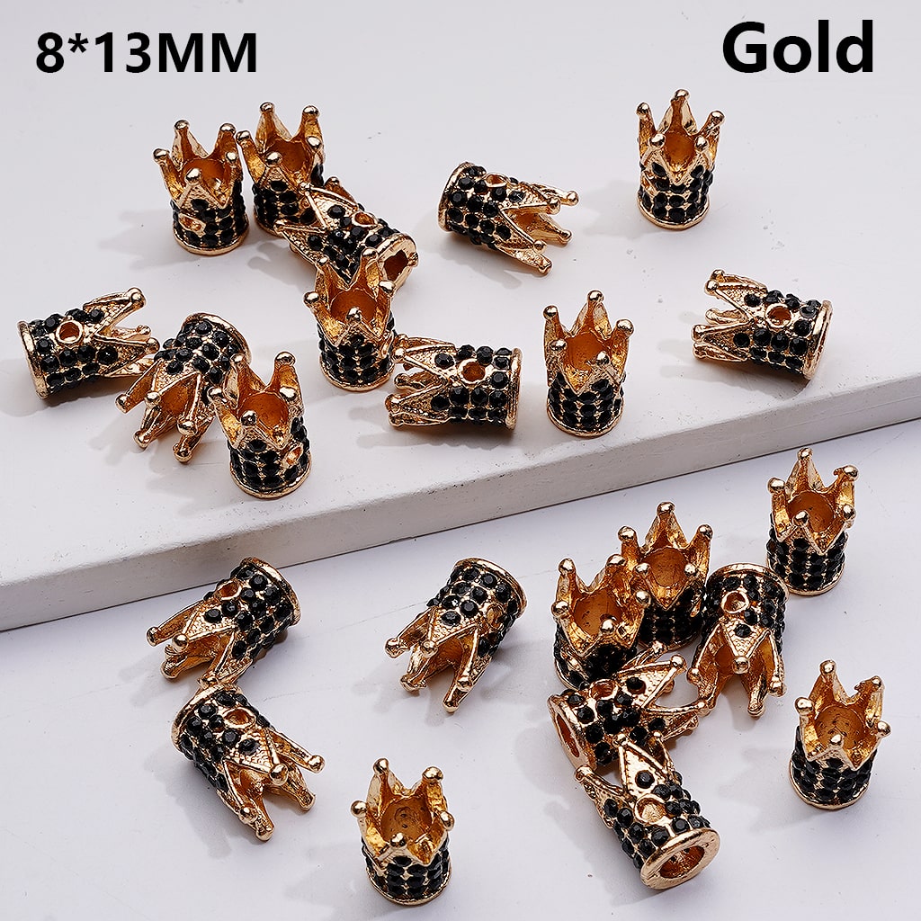 Multi Color Metal Beads with Mini Crown Spacer with Black AB Rhinestones, 8*13 MM (Single Color is available for 100pcs(Whole bag))