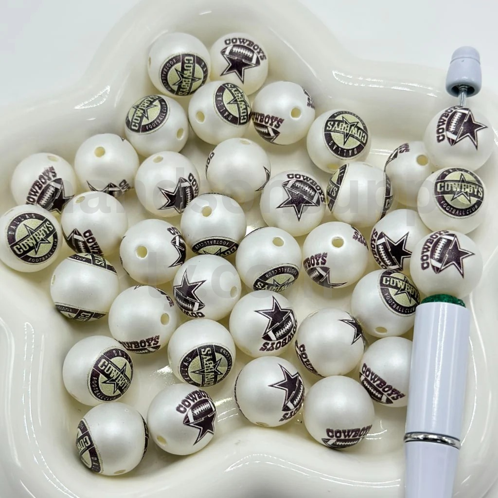 Frosted Matte White 16MM Sports Football Team Round Acrylic Beads