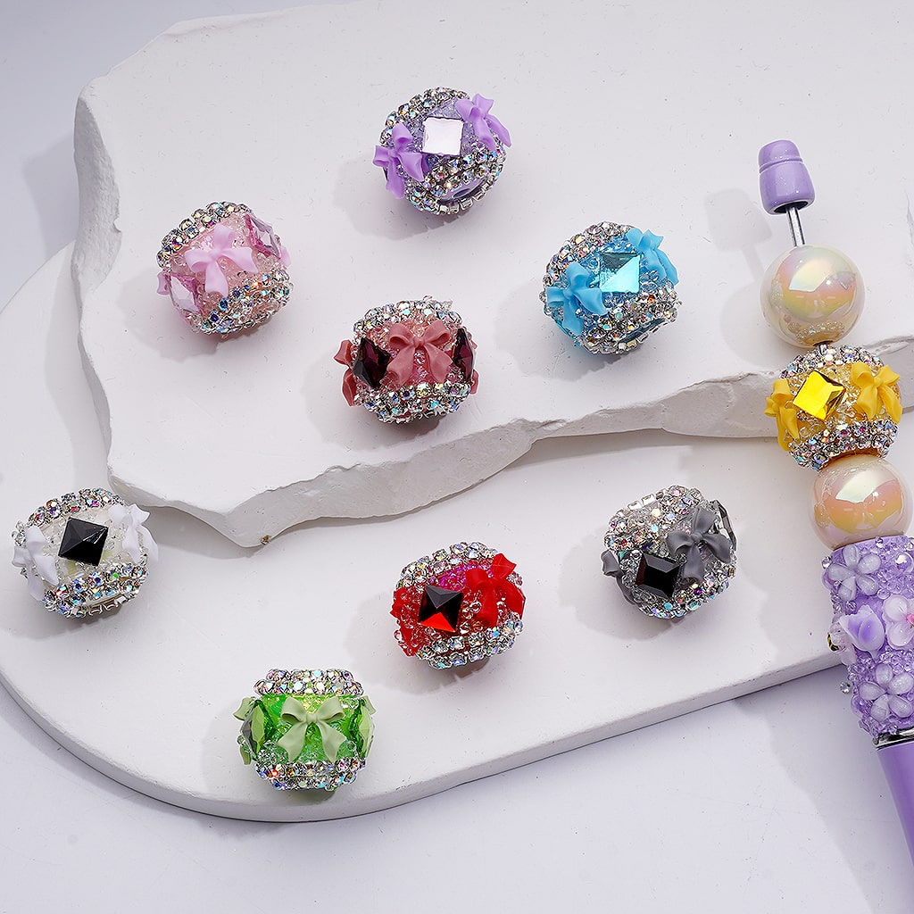 Square & AB Rhinestones Chains Multi-Color Bowknots Clear Sugar Acrylic Beads 18*20MM