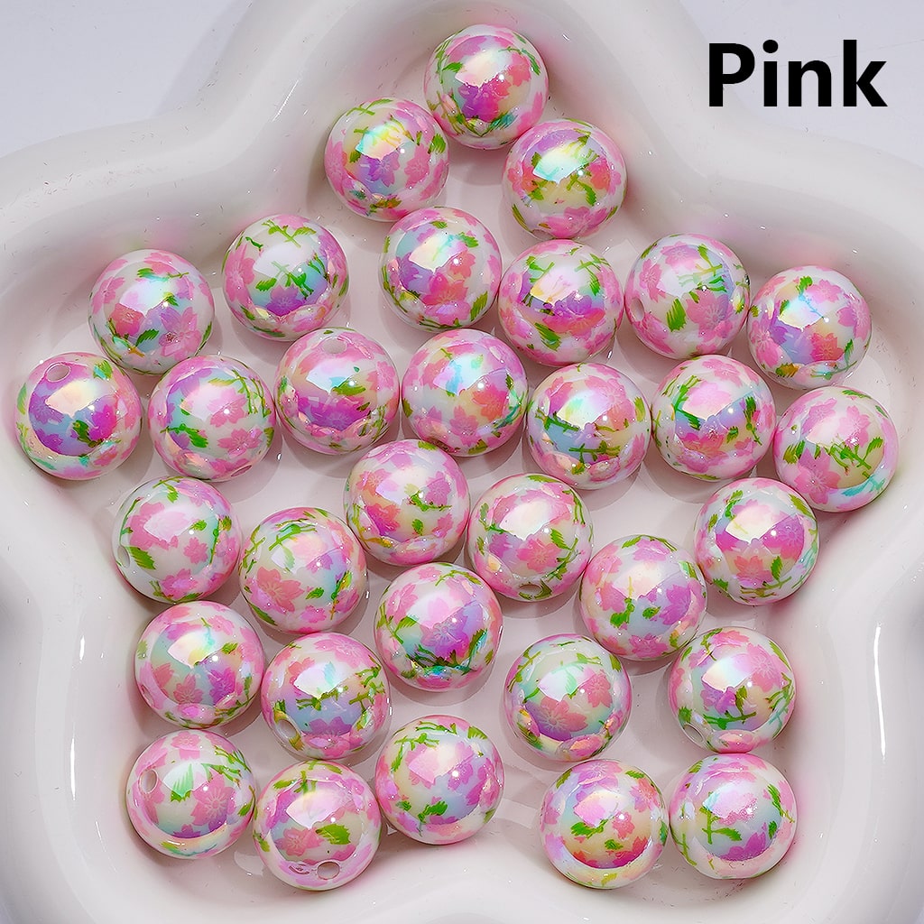 UV Coated Plum Blossom Flowers in Red, Pink & Purple White Acrylic Beads 16MM