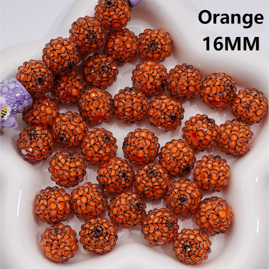 Halloween Beads in Solid Color, Clear Rhinestones Black White Spider Web Stripes Round Acrylic beads 16MM