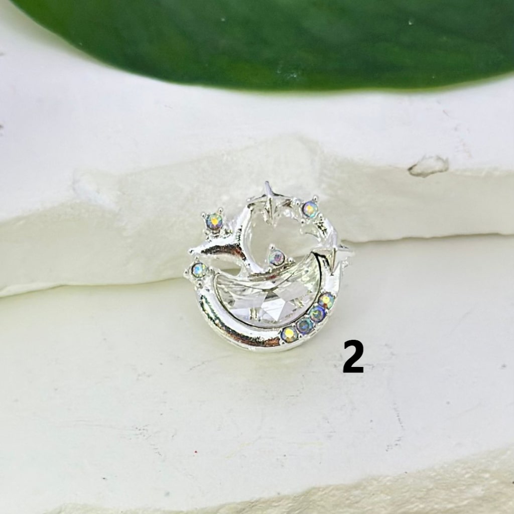 Colorful & AB Rhinestones Beads with Exquisite Fancy Silver Alloy Crescent Moon Stars Around 17MM