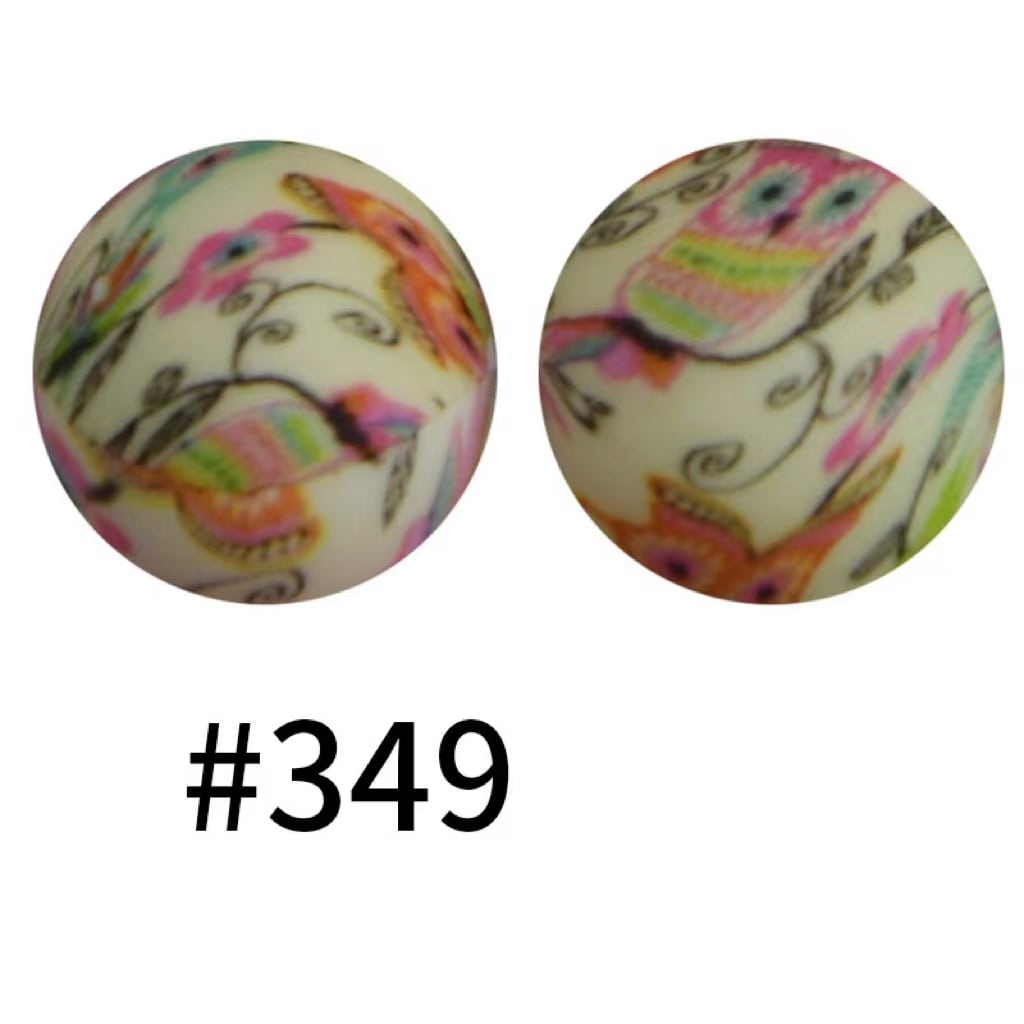 Flowers Printed Colorful Owl Silicone Beads Number 349