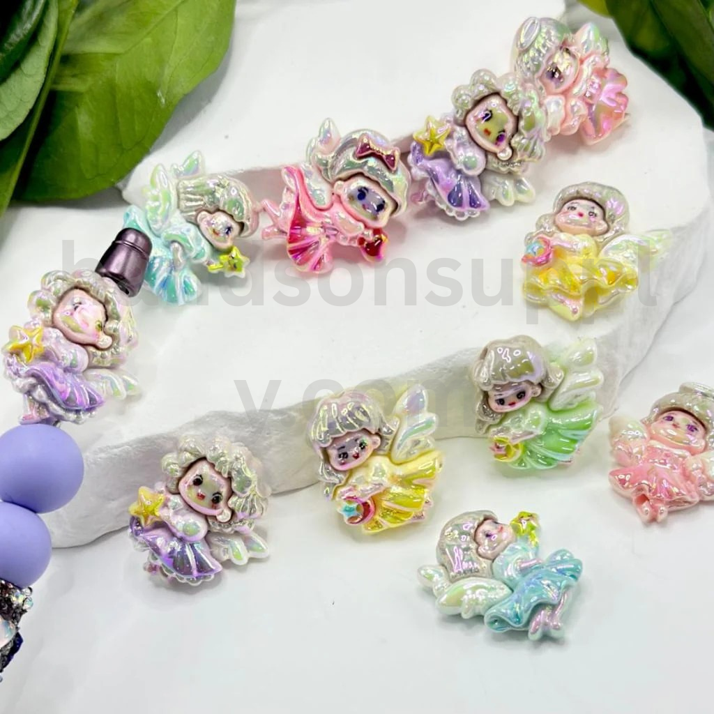 Bling Angel Royal Girl with Wings UV Finish Acrylic Beads Around 30×24MM
