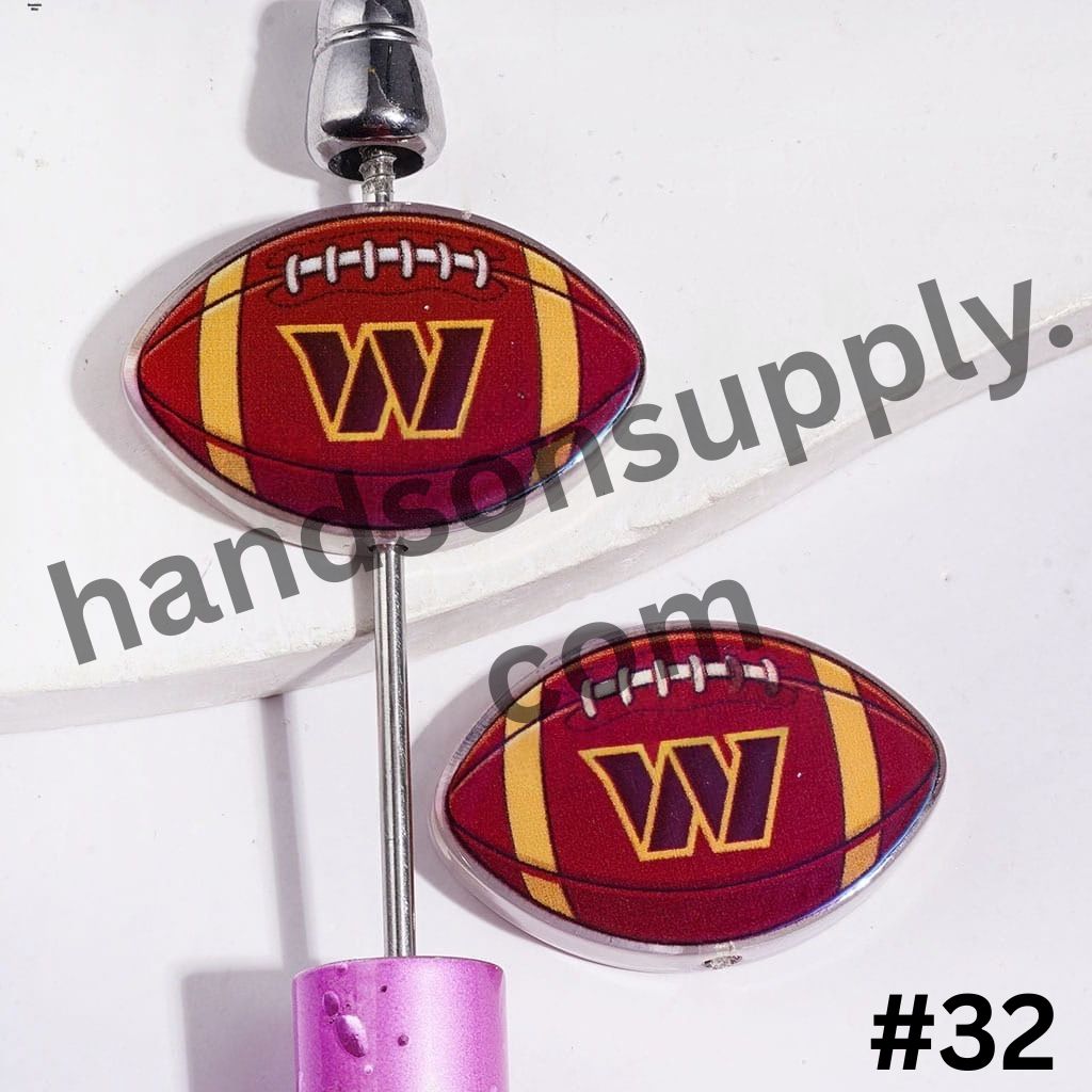 UV-Coated American Football Shape Acrylic Beads, Assorted Team Designs, 20-29MM, Random Mix