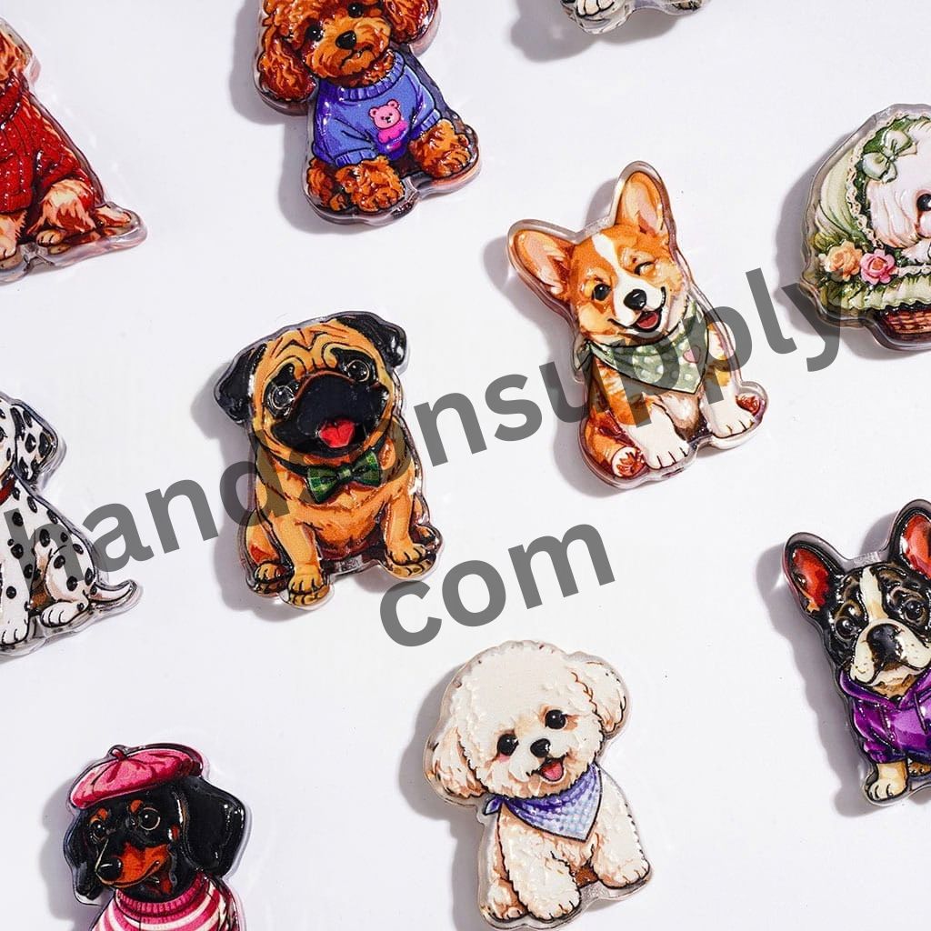 Adorable Dogs in Various Playful Poses and Styles Semi-Transparent Acrylic Beads, Random Mix