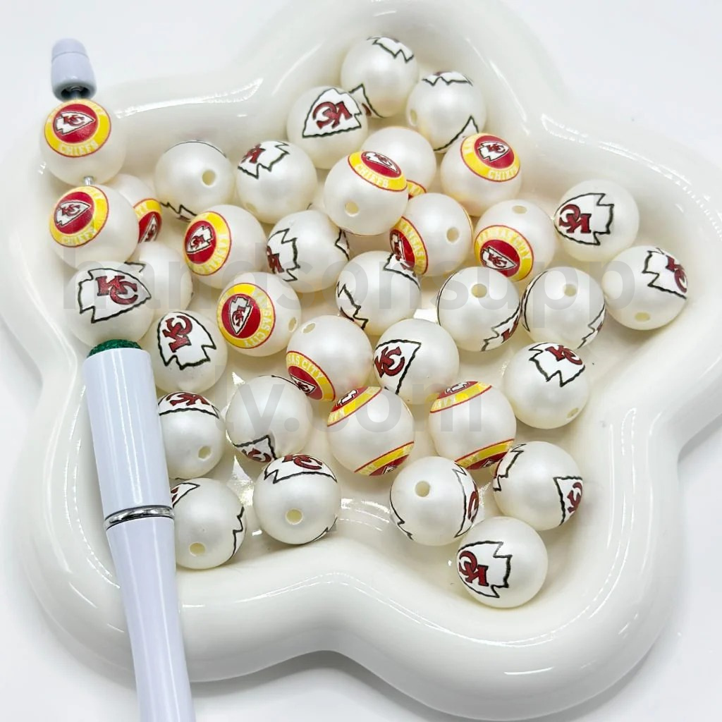 Frosted Matte White 16MM Sports Football Team Round Acrylic Beads