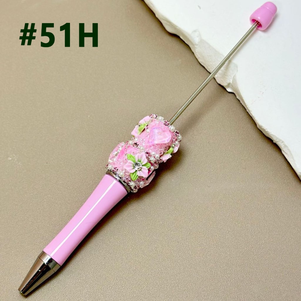 White Pearl & Rhinestone Chain Beadable Pen with Colorful Mini Flower Heart Rhinestone in Solid Color