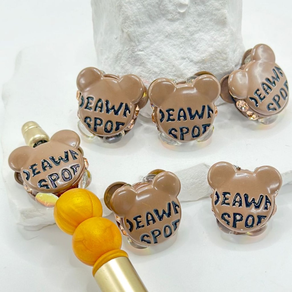 Coffee Red Black Alloy Exquisite Mickey Minnie Mouse Head with Shiny Rhinestones, Oval Pearls, and Clay Beads Around 23*25MM
