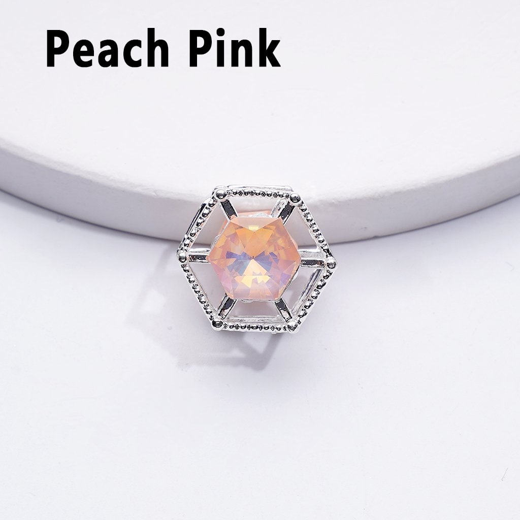 Elegant Silver Alloy Hexagonal Frame Beads Adorned with Vibrant Multi-Color Rhinestones, Approx. 15MM