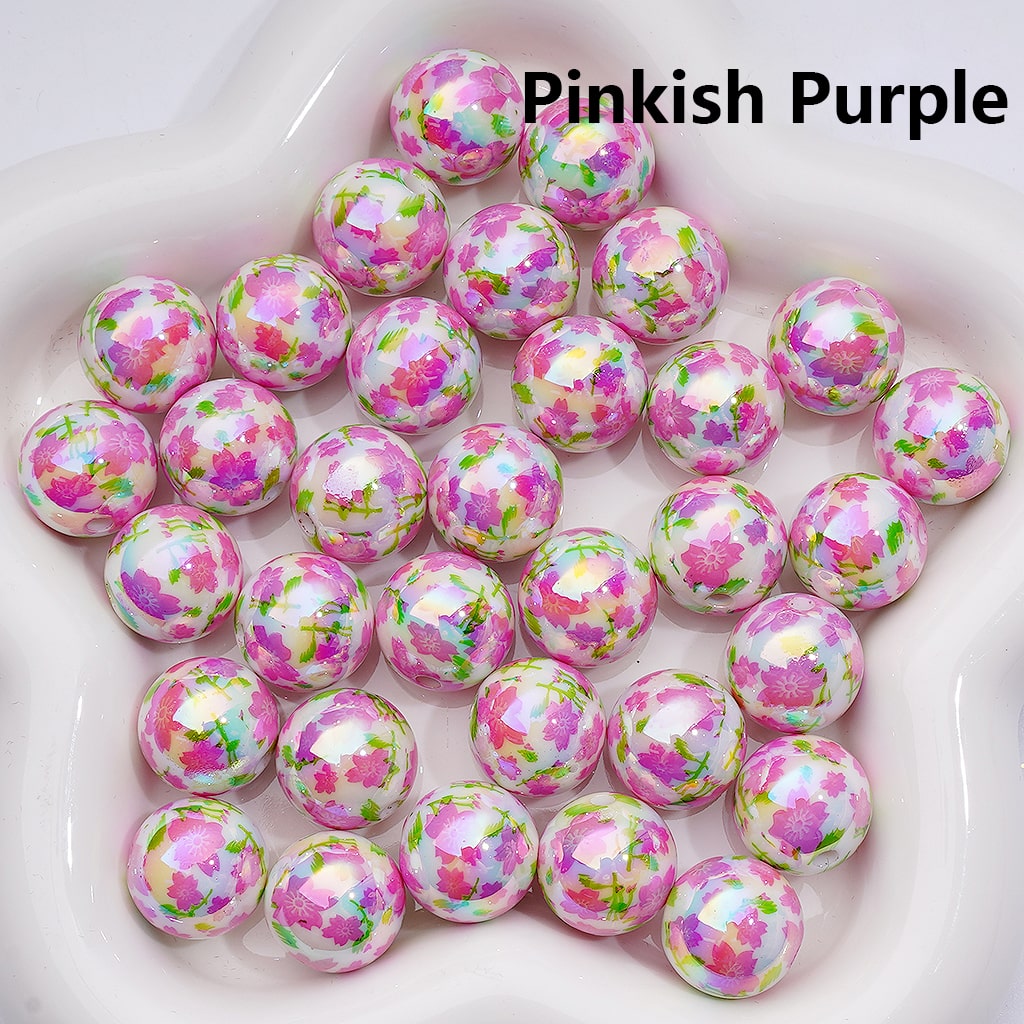 UV Coated Plum Blossom Flowers in Red, Pink & Purple White Acrylic Beads 16MM