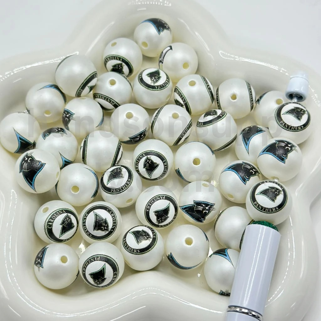 Frosted Matte White 16MM Sports Football Team Round Acrylic Beads