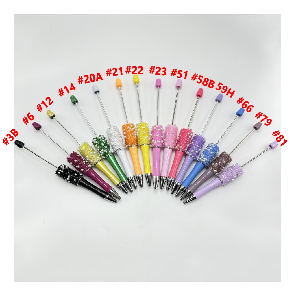 Clear Rhinestones and White Pearls Diamond Shape Beadable Pens in Solid Colors