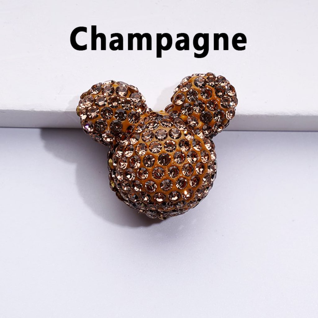 Vivid Cute Mickey Minnie Mouse Head Clay Beads with Shiny Rhinestones, Solid Color, Approx. 22x24x17MM