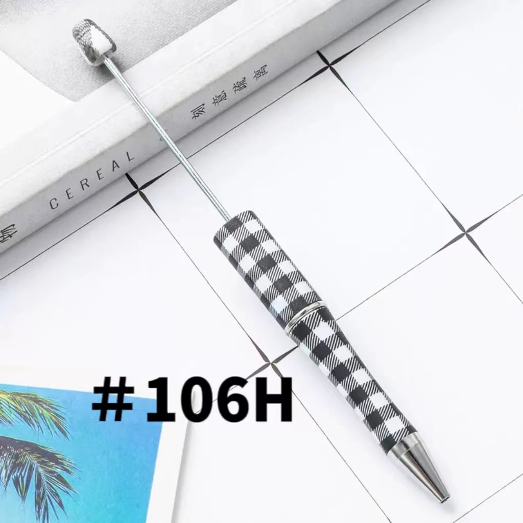 Checkered Plaid Black and White Printed Beadable Pens Number 106H