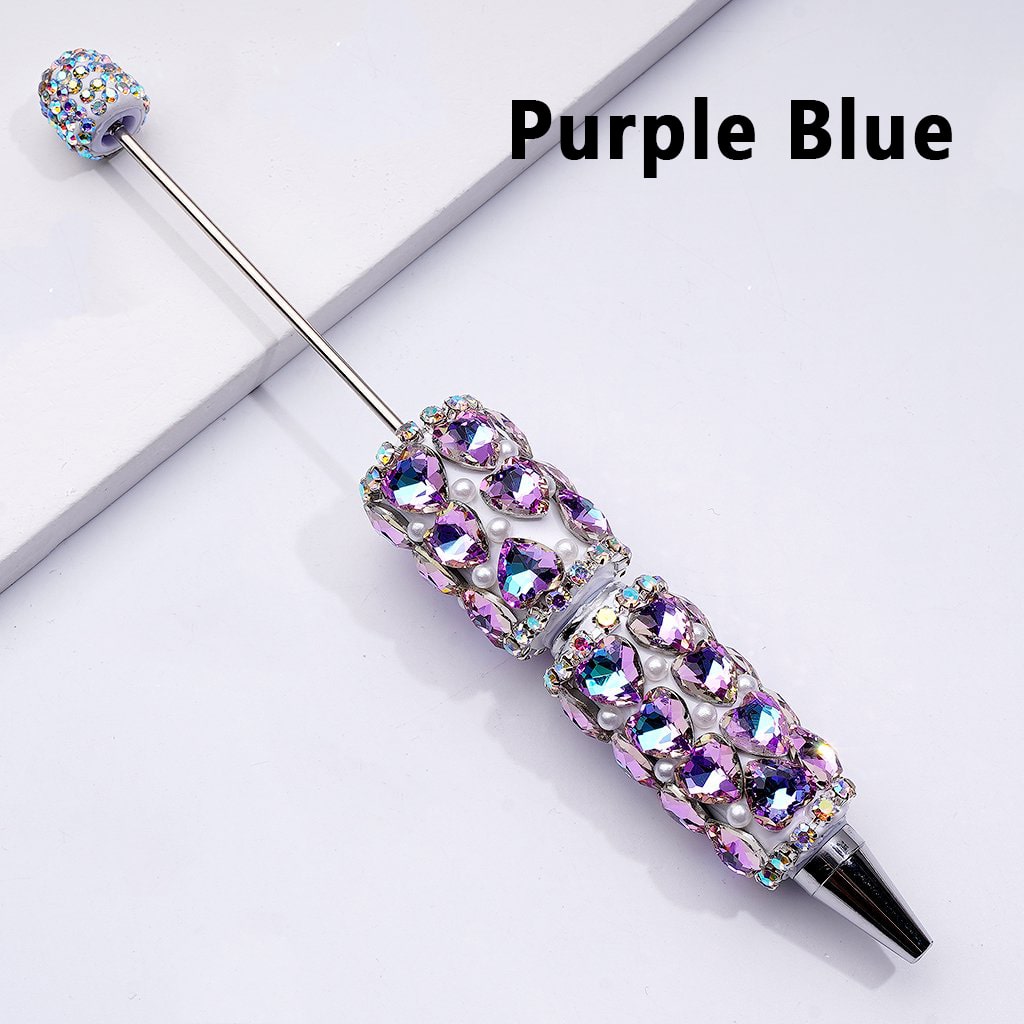 Beadable Clay Pen with Colorful Shiny Hearts, White Pearls & AB Rhinestone Chain DIY Glam Stationery