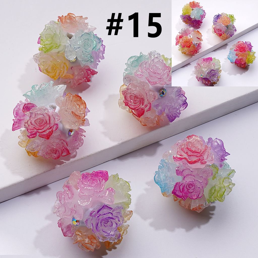 Color Changing Glitter Flower Clay Beads with AB Rhinestones, Round Shape, Approx. 24MM