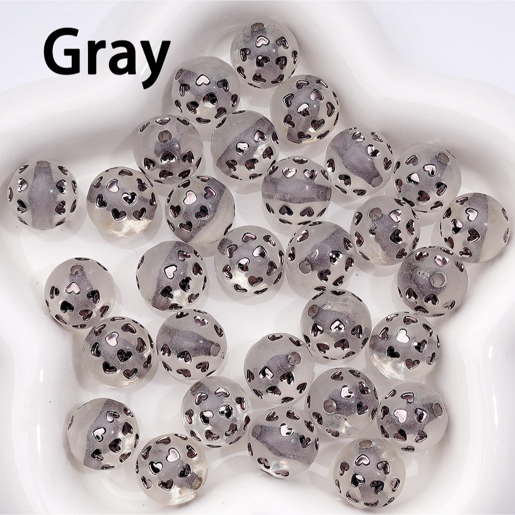 Round Acrylic Beads Clear Multi-Color Heart Designs with Shiny Coating, 16MM, Random Mix