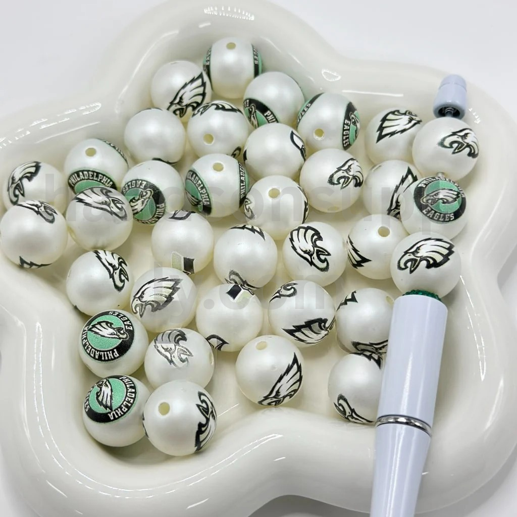 Frosted Matte White 16MM Sports Football Team Round Acrylic Beads