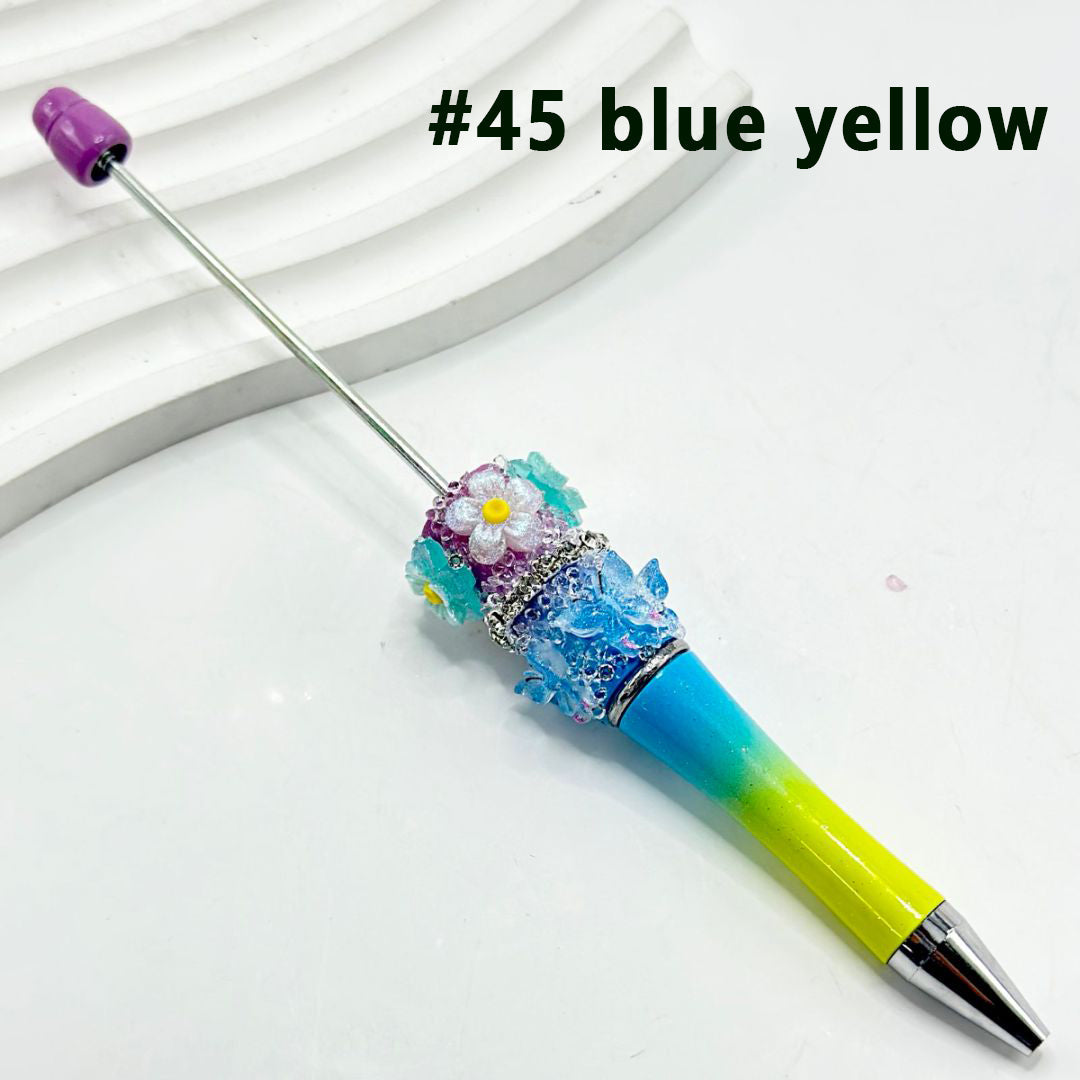 Resin Small Flowers Butterflies Sugar Wrap Beadable Pens in Ombre Colors with Clear Rhinestones