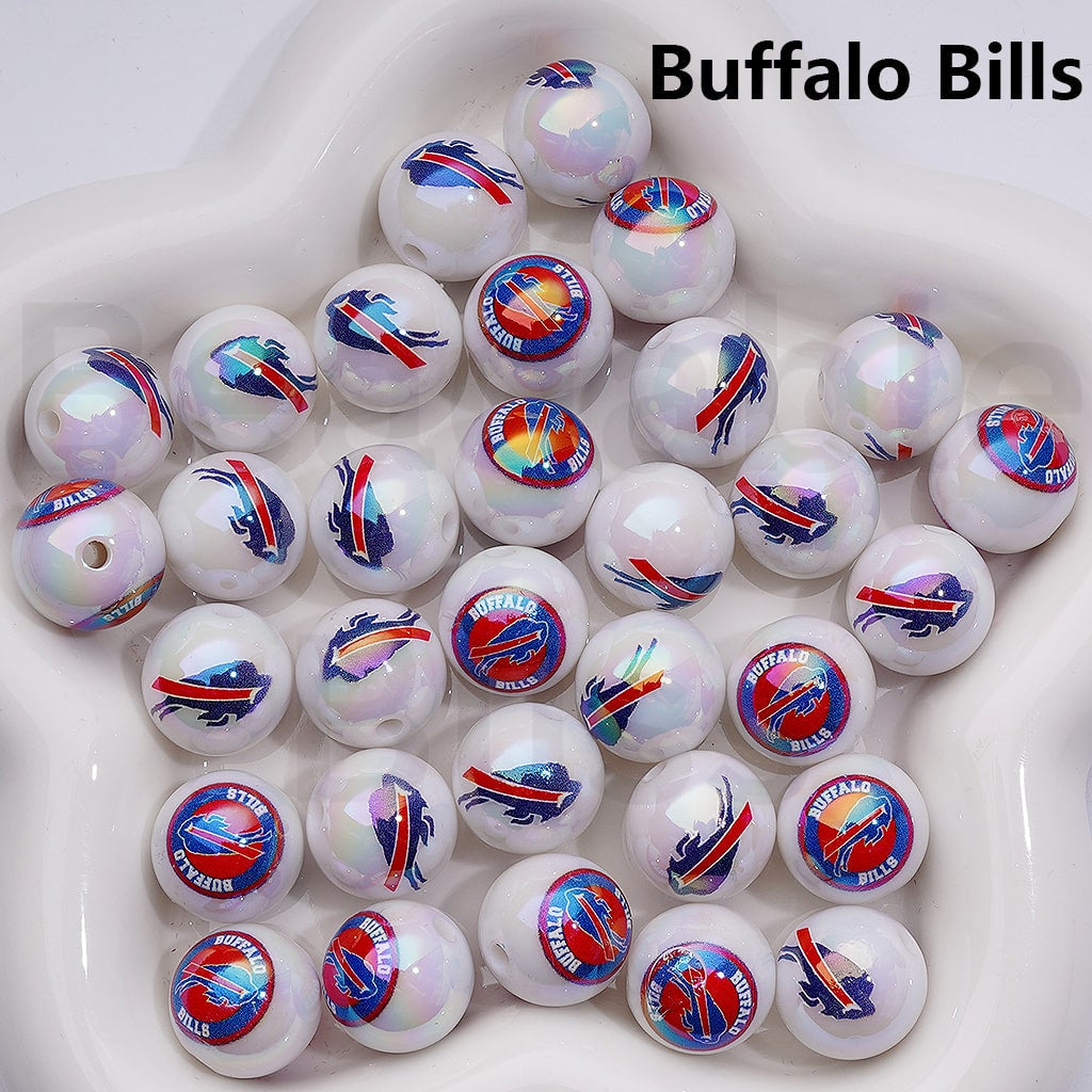 NF Football Teams USA American UV Coating Round Acrylic Beads, 16MM, Random Mix and Single Team Both Available to Choose