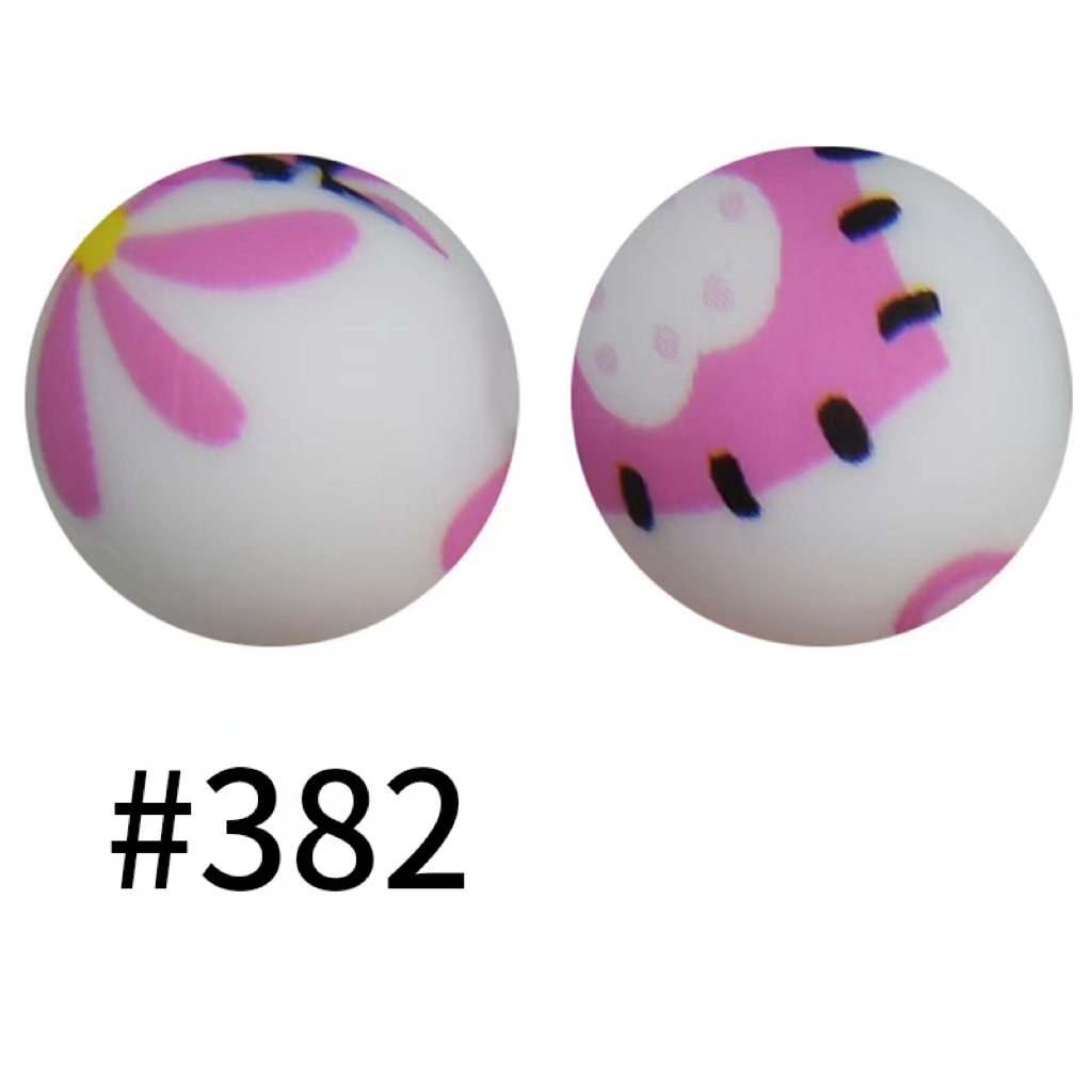 Flower Pink Printed Silicone Beads Number 382