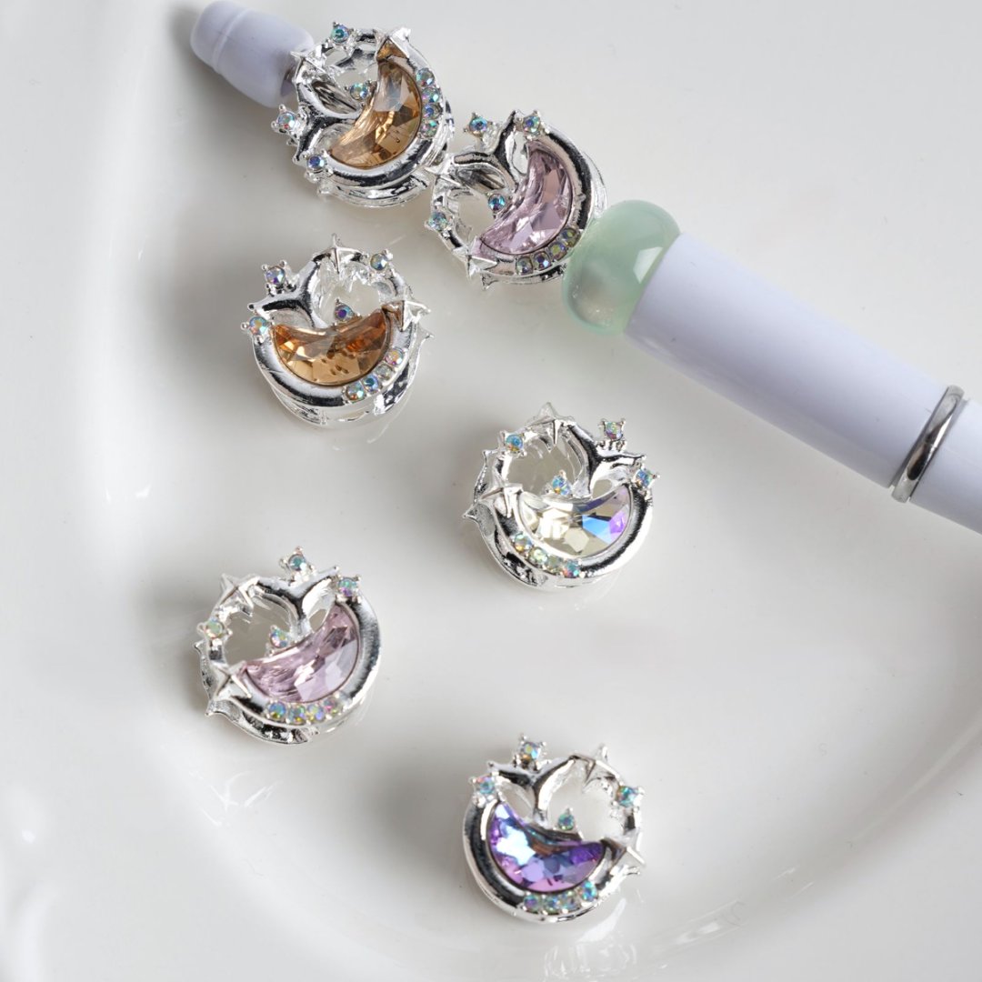 Colorful & AB Rhinestones Beads with Exquisite Fancy Silver Alloy Crescent Moon Stars Around 17MM
