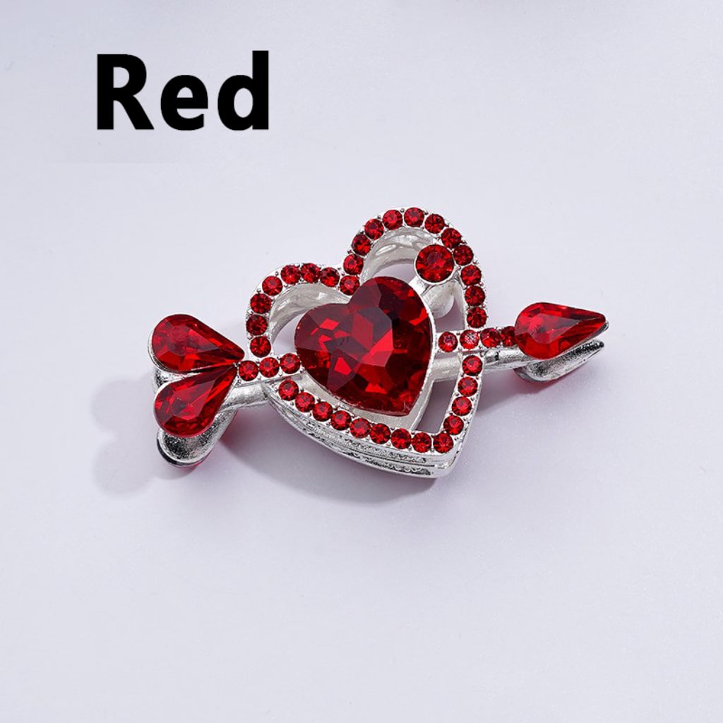 Elegant Silver Alloy Arrow Piercing a Heart Embellished with Vibrant Multi-Color Rhinestones & Beads Approx. 48x26MM