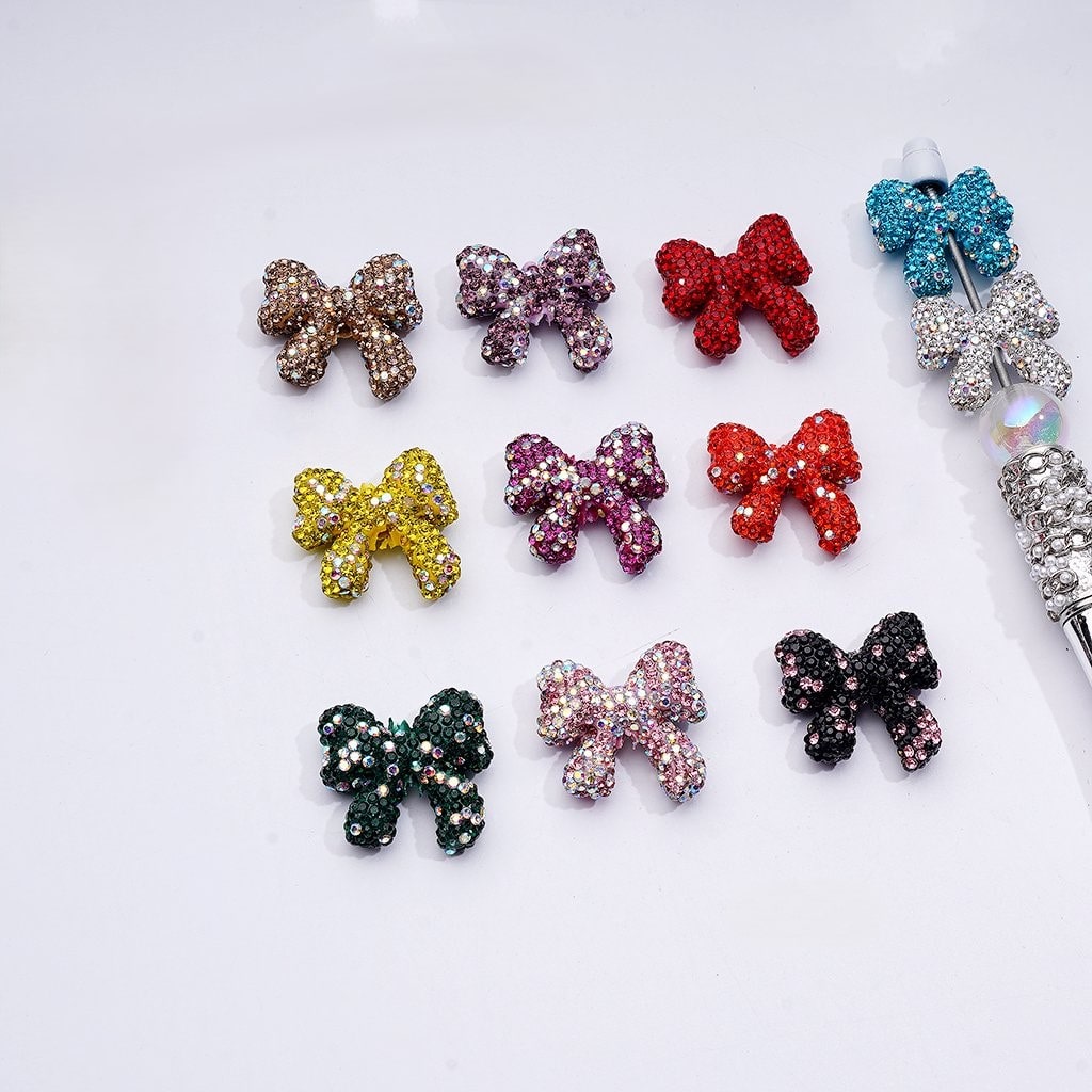 Colorful Bowknot Clay Beads with AB Rhinestones Adorable Multi-Color, 24*26MM, Random Mix