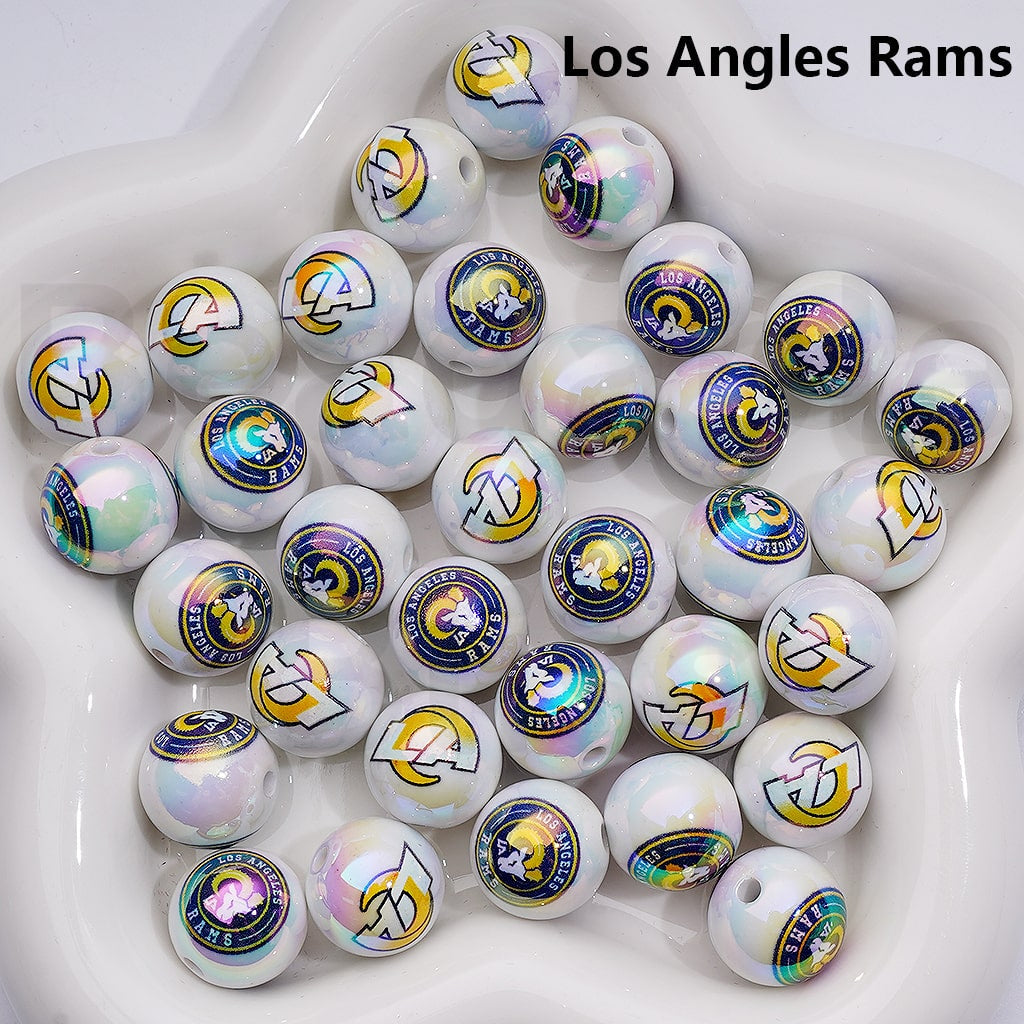 NF Football Teams USA American UV Coating Round Acrylic Beads, 16MM, Random Mix and Single Team Both Available to Choose