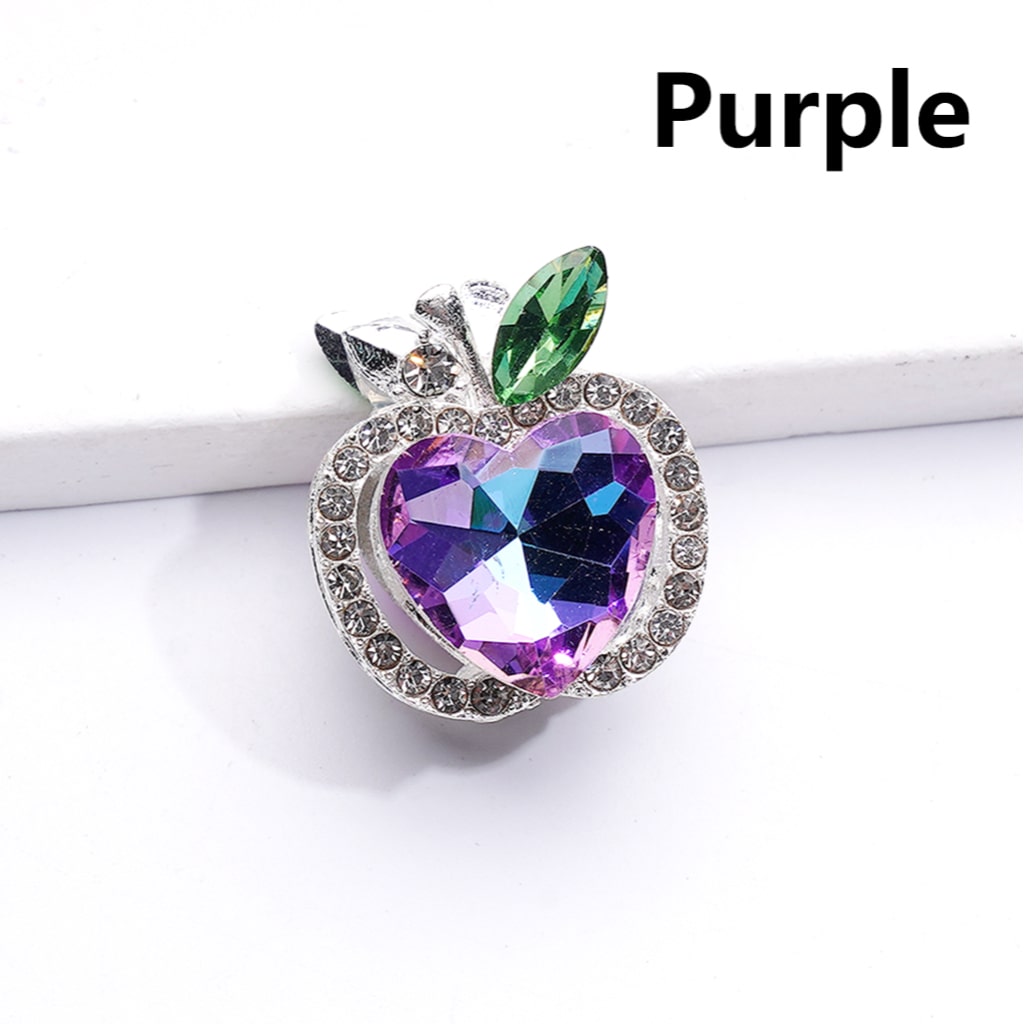 Fancy Silver Apple Charms Big Heart Clear Rhinestones Alloy Beads 20×18MM