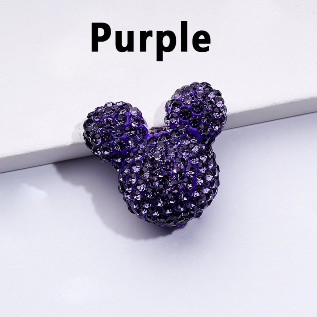 Vivid Cute Mickey Minnie Mouse Head Clay Beads with Shiny Rhinestones, Solid Color, Approx. 22x24x17MM